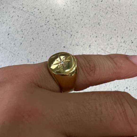 DIAMOND SIGNET RING - ANINE BING - SIZE 5 - SOLID 14K YELLOW GOLD - Picture 6 of 8